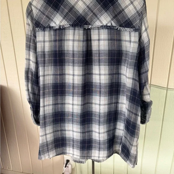 J. Jill Cotton Blend Blue Plaid Tunic Top - Picture 4 of 4